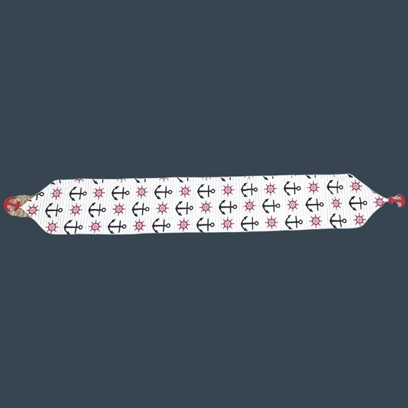 Reversible Nautical Anchor & Helm Fabric Table runner Set Of 2 Beach Lake House - Picture 8 of 11